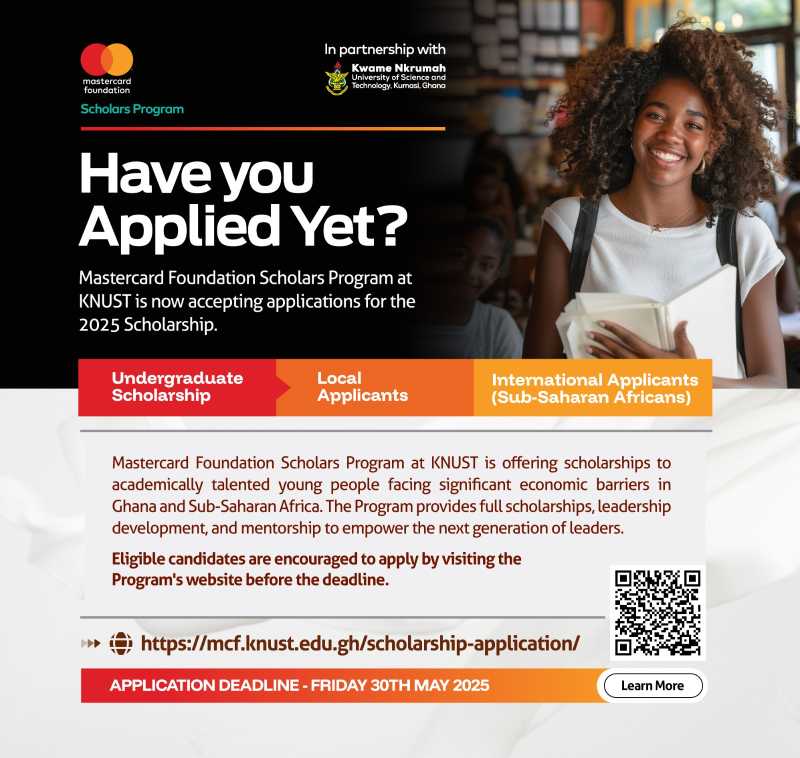 Call for Applications: Mastercard Foundation Scholarship at KNUST 2025 for African Students