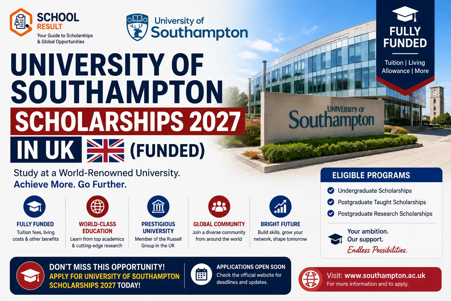 University of Southampton Scholarships 2027 – Funded UK Scholarships